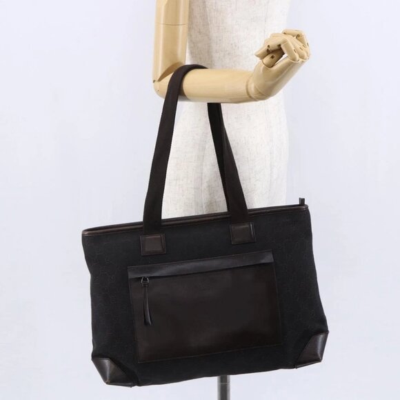 Gucci Handbags - GUCCI GG Canvas Tote Bag Brown Silver 34339 Auth 149975